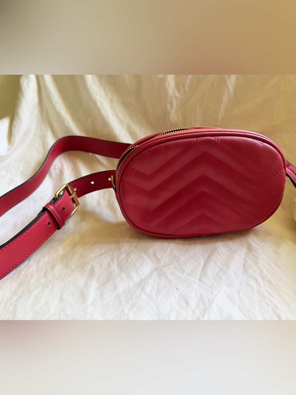 Red Quilted Oval Crossbody Belt Bag